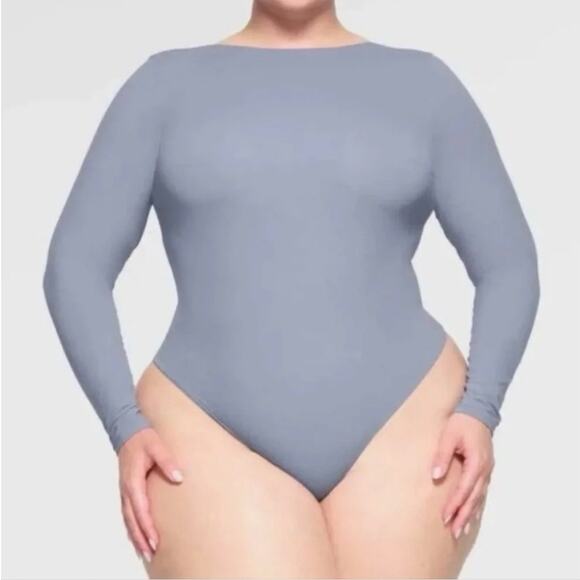 SKIMS Fits Everybody Long SleeveLow Back Bodysuit Womens 2X Gray Blue Stretch - Picture 1 of 16